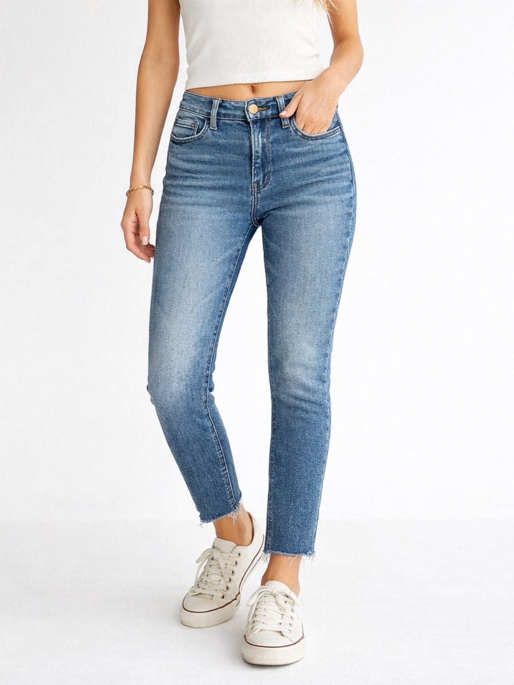 Vervet High Rise Skinny Jeans Raw Hem Blue Stretch Womens 27